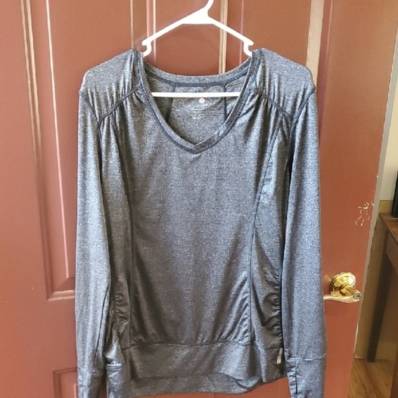 Gray Puff Sleeve Long Sleeve Sweatshirt with Ruched Details - Picture 1 of 9